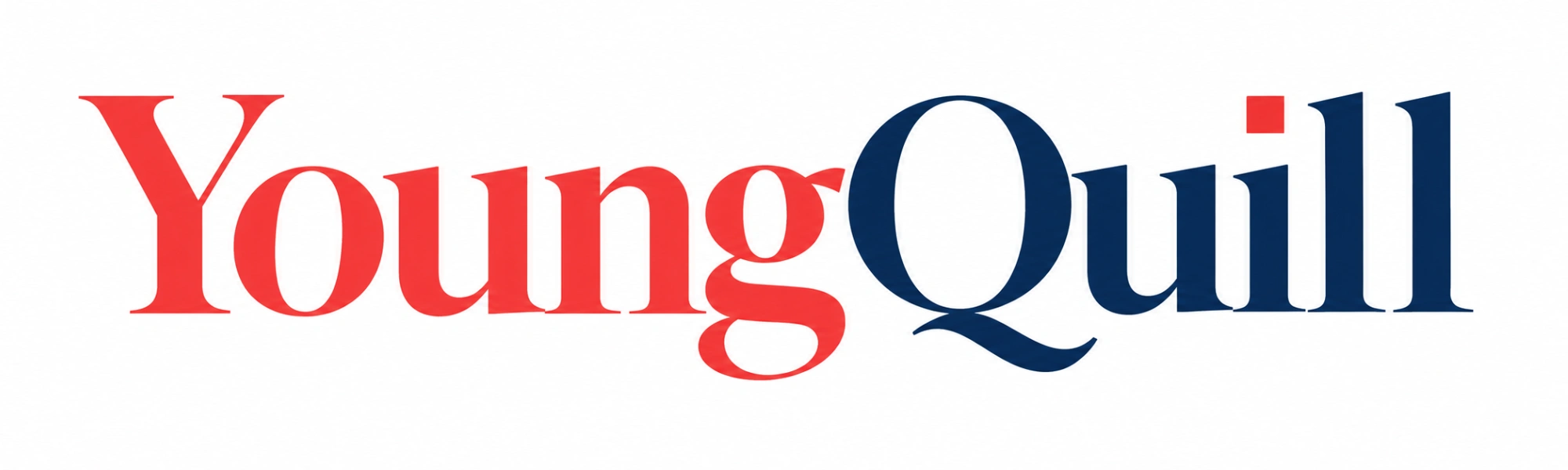 YoungQuill logo in coral red and deep navy editorial lettering